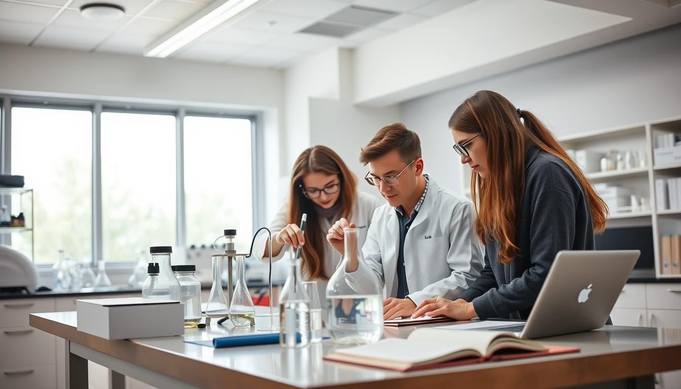Students engaged in a research laboratory